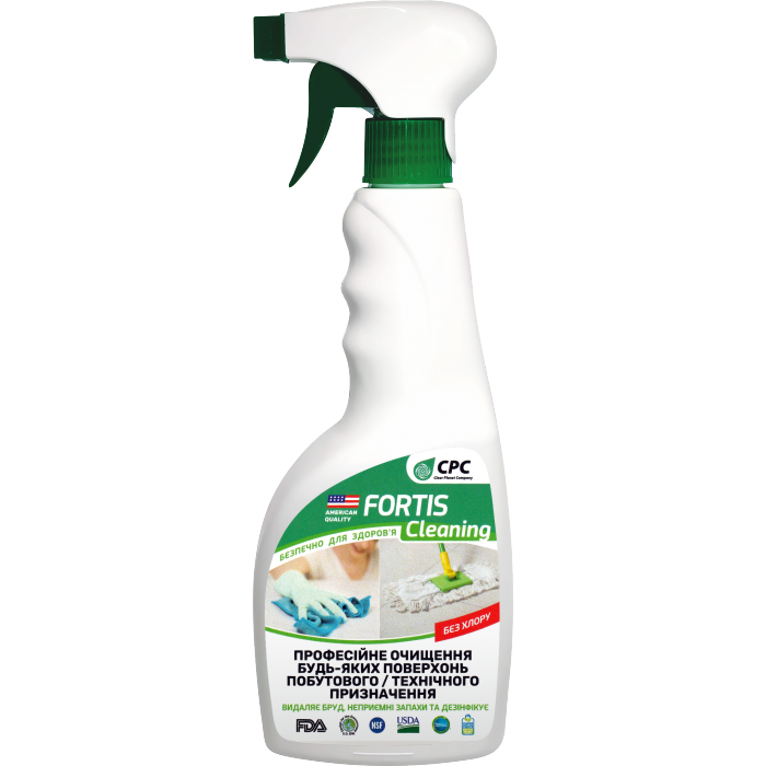   Fortis Cleaning Эффективно удаляет различные виды загрязнения, плесень, грибок, дезинфицирует поверхность и удаляет неприятные запахи  0,5 л.